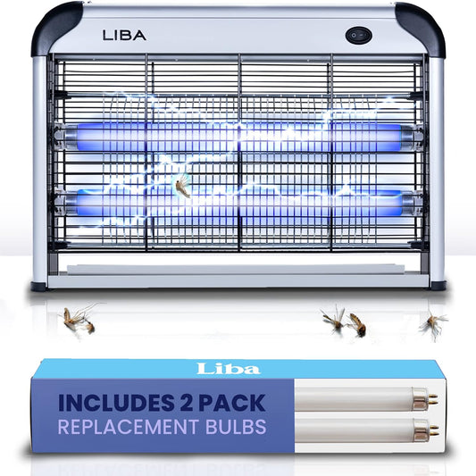 LiBa Electric Bug Zapper, Indoor Insect Killer - (2) Extra Replacement Bulbs - Fly, Mosquito Killer and Repellent - Lightweight, Powerful 2800V Grid, Easy-to-Clean, with a Removable Washable Tray.-VerdiqueGarden