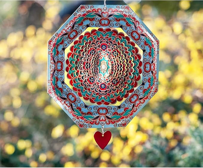 Wind Spinner Mandala Mystique 12 inches – 3D Stainless Steel – Laser Cut Metal Art Geometric Pattern - Hanging Wind Spinner, Kinetic Yard Art Decorations - Indoor/Outdoor Decor-VerdiqueGarden