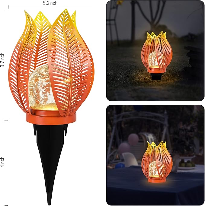 Solar Garden Lights Outdoor Decorations Garden Decor,Cracked Globe Glass,Gardening Gifts Waterproof Solar Lights for Outdoor Decor Patio,Lawn,Balcony,Porch,Yard Art-VerdiqueGarden