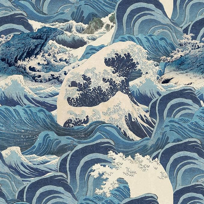 Hand Drawn Blue Sea Wave Reef Peel and Stick Wallpaper Self Adhesive Removable Easy Peel Off Stick on Wall Paper for Bedroom Cabinet Renter Friendly-VerdiqueGarden