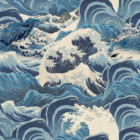 Hand Drawn Blue Sea Wave Reef Peel and Stick Wallpaper Self Adhesive Removable Easy Peel Off Stick on Wall Paper for Bedroom Cabinet Renter Friendly-VerdiqueGarden