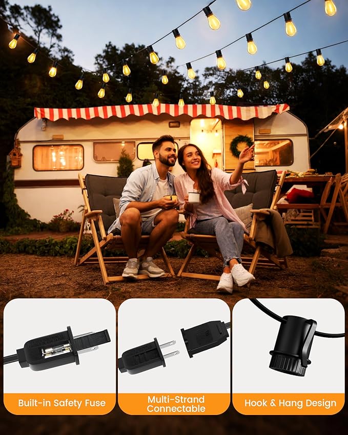 Torkase 100FT Outdoor String Lights LED, 30+2 S14 Shatterproof Bulbs, Dimmable Patio Lights, IP54 Waterproof Connectable for Pergola Lighting, Backyard, Porch,Weddings, Cafe, Party-VerdiqueGarden