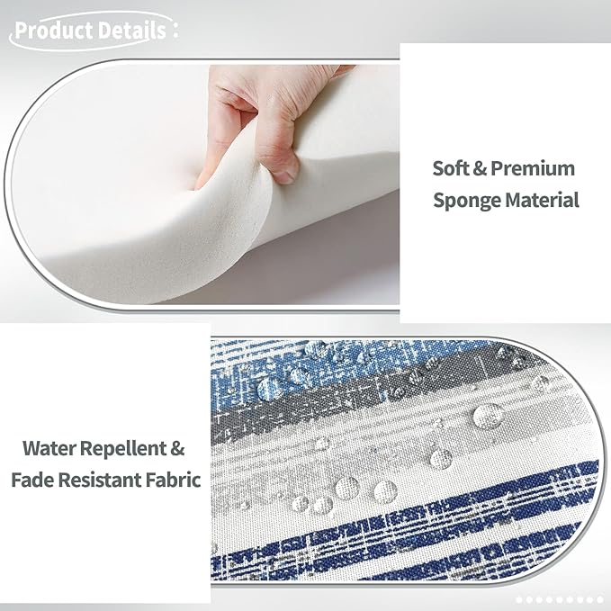 Indoor/Outdoor Chair Cushions 16x17 Inch, Patio Chair Cushions with Ties, All Weather Seat Cushions for Patio Furniture Home Garden Chair Use, Set of 4, Stripe Layered Blue-VerdiqueGarden