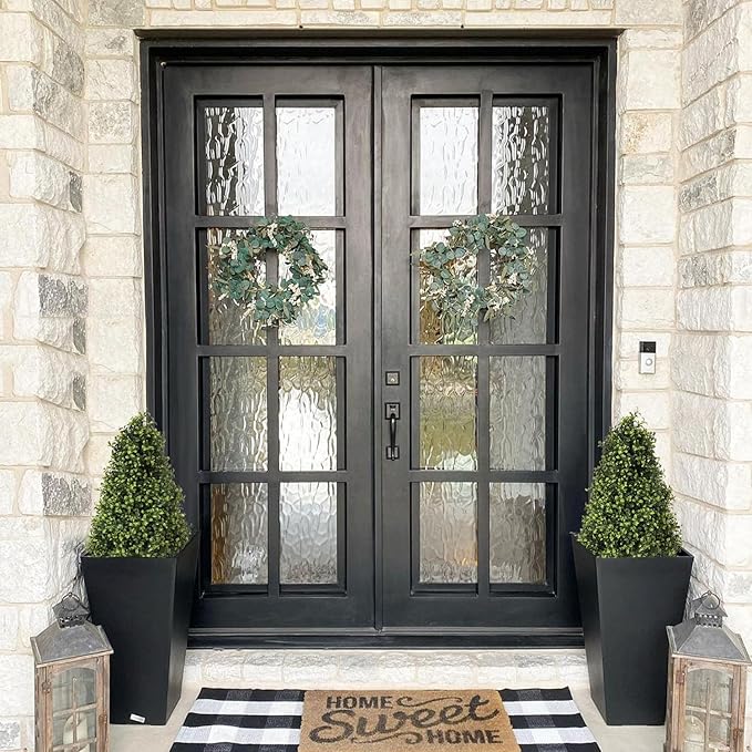 30" Artificial Boxwood Topiary Trees Outdoor Set of 2 - UV Resistant Faux Plants for Front Porch Outside Planter, Realistic Fake Cone-Shaped Bushes & Shrubs 2.5ft-VerdiqueGarden