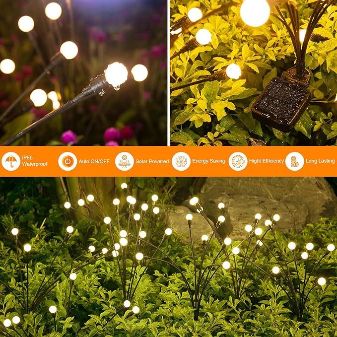 ASMAD Solar Garden Lights (2-Pack, 16 LEDs), Decorative Swaying Lights with Firefly Effect for Patio, Pathway & Outdoor Decor-VerdiqueGarden