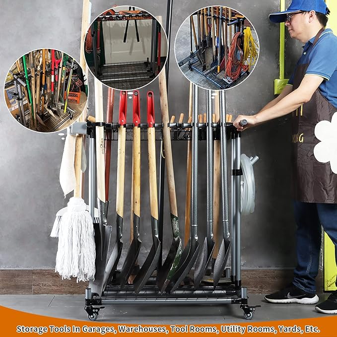 Heavy duty garden tool organizer garage storage holder storage large long farming tools lawn tool metal rack shovel and rake organizer-VerdiqueGarden