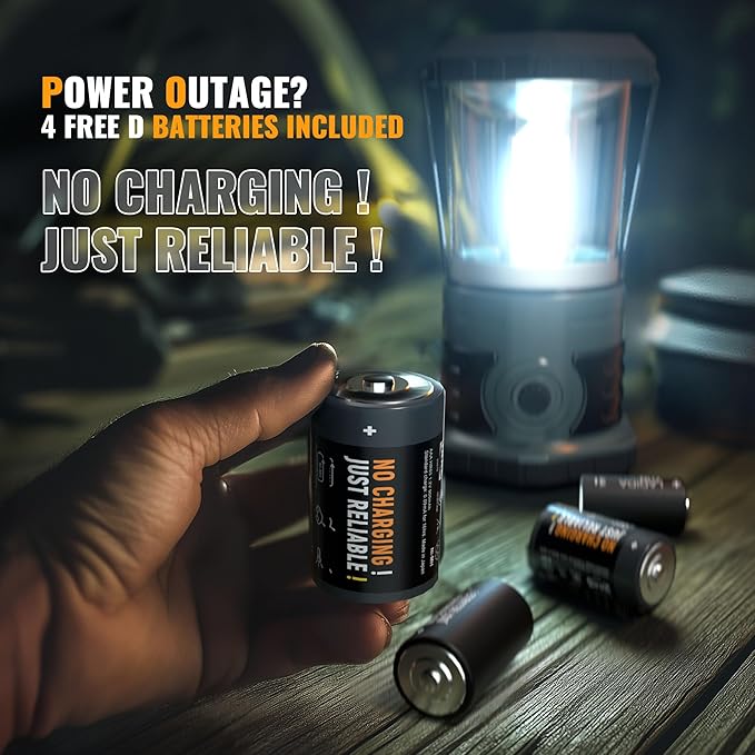 LED Camping Lantern, 1500 LM Lanterns for Power Outages with 4 D Batteries Included, Battery Powered Lantern Flashlight with 4 Light Modes, Weatherproof Tent Light for Storms and Hurricanes-VerdiqueGarden