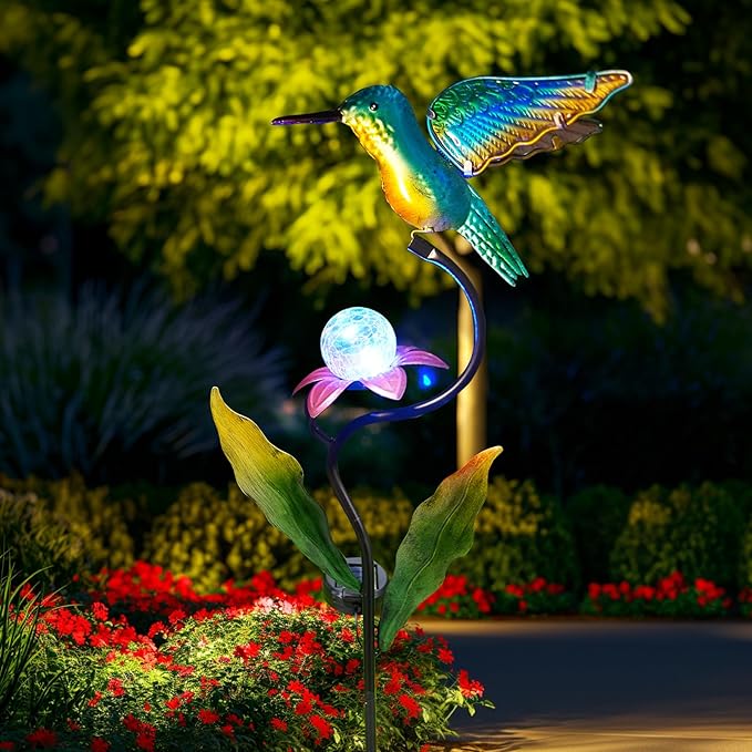 HONGLAND Outdoor Solar Lights for Garden Decor - 46 Inch Hummingbird Solar Lights for Outside, Solar Hummingbird Decorative Garden Stakes for Lawn Patio Yard-VerdiqueGarden