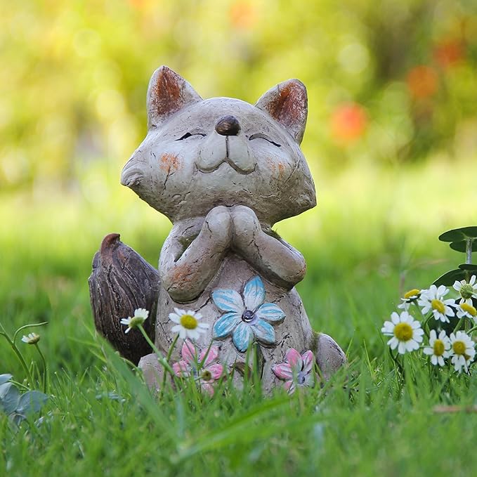 Fox Statue for Garden Decor,Garden Statue with Solar Power Light for Outdoor Patio Porch Lawn Yard Backyard oudside Indoor Shelf Decoration,Praying Fox Garden Sculptures & Statues-VerdiqueGarden