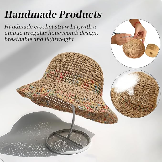 Floppy Big Beach Straw Hats for Women Foldable Summer Wide Brim Packable Sun Hat Womens Travel Straw Fedora Hat-VerdiqueGarden