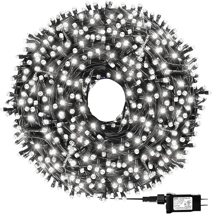 1000 LED 328ft 8 Modes with Timer Christmas String Lights IP55 Outdoor Waterproof UL Certificated Indoor Fairy Lights Garden Patio Wedding Christma Trees Parties Decoration White Light-VerdiqueGarden
