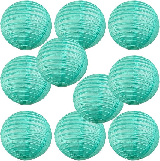 WYZworks Round Paper Lanterns 10 Pack (Sea Green, 8") - Hanging Paper Lanterns Lamp for Wedding, Birthday, Party and Home Decorations with 8", 10", 12", 16" Option-VerdiqueGarden