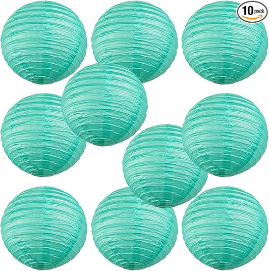 WYZworks - Round Paper Lanterns 10 Pack (Sea Green, 10") - Hanging Paper Lanterns Lamp for Wedding, Birthday, Party and Home Decorations with 8", 10", 12", 14", 16" Option-VerdiqueGarden