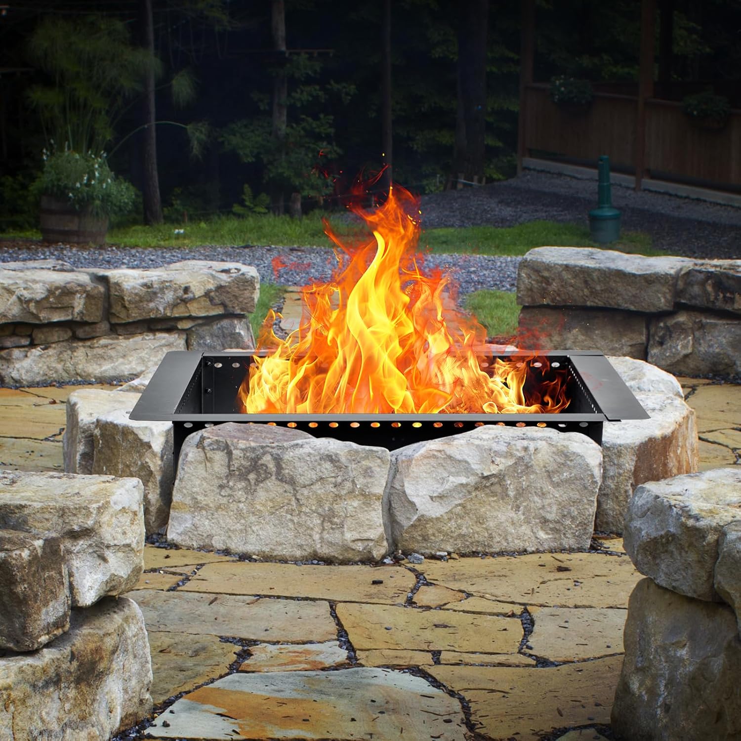 42 inch Square Fire Pit Ring, Heavy Duty Firepit Ring, DIY Campfire Insert Above or In-Ground, for Outdoor, Camping, and Bonfires-VerdiqueGarden