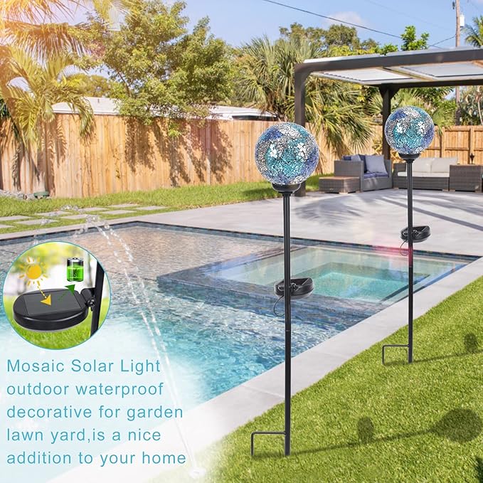 VCUTEKA Mosaic Solar Light, Solar Garden Decorative Lights Outdoor Waterproof LED Pathway Stake Light for Landscape Patio Yard Deck Walkway Decoration, 2 Pack-VerdiqueGarden