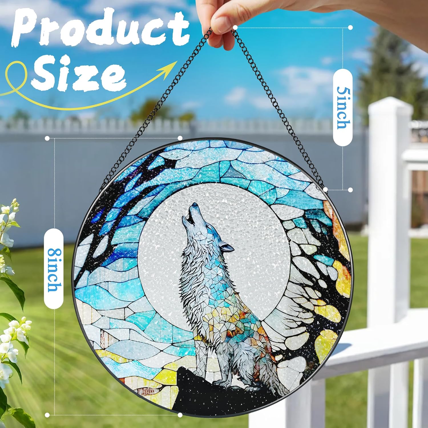 Stained Glass Window Hanging, Stained Glass Suncatcher, Wolf Sun Catcher, Window Decor, Wolf Lover Gift, Gifts for Fathers Day, Christmas or Birthday Gift, Gifts for Men Him Dad Grandfather Son-VerdiqueGarden