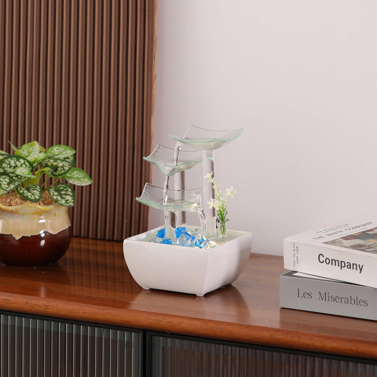 Ceramic and Glass Tabletop Fountain for Indoor and Home Decoration Table Desk Office Patio White-VerdiqueGarden