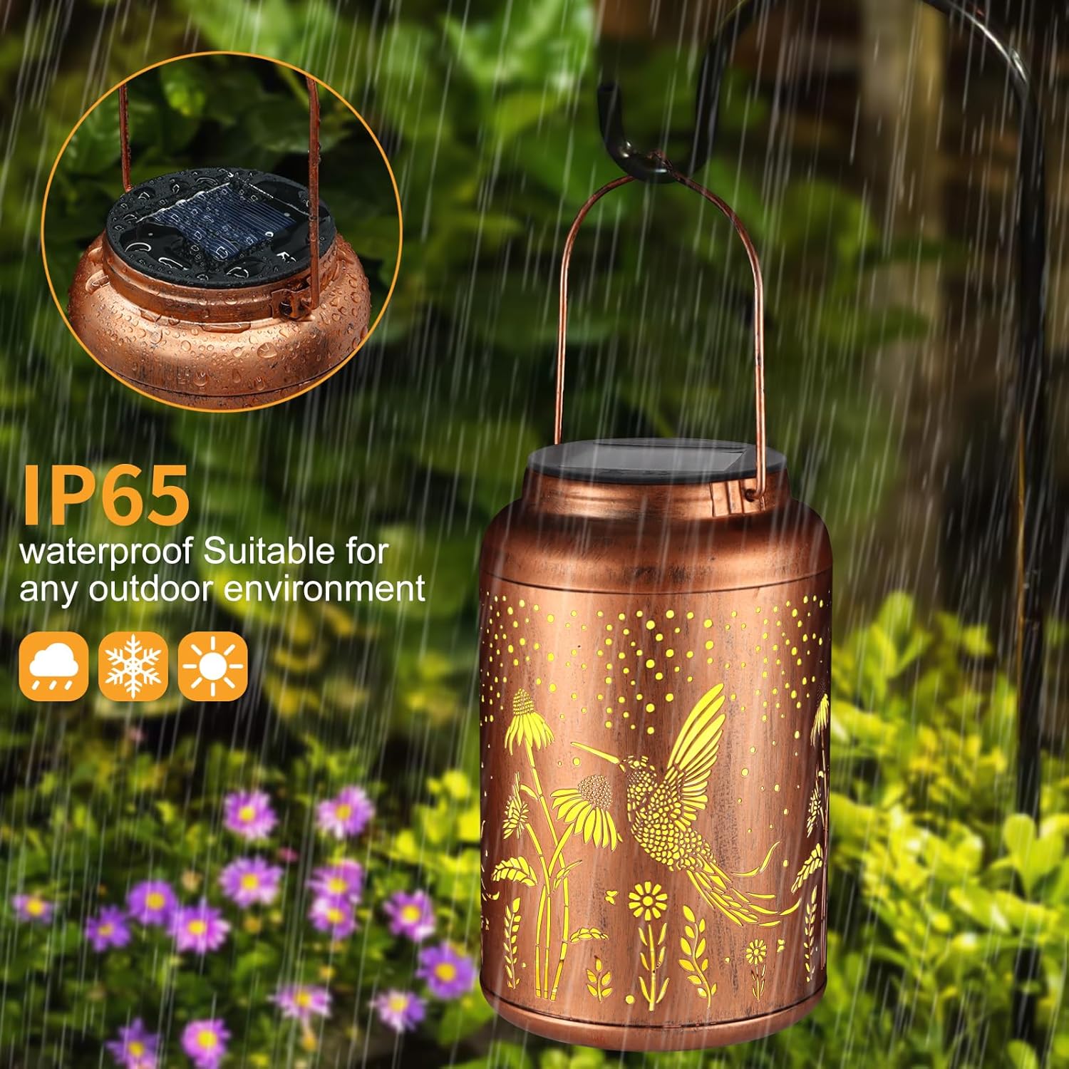 2 Pack Solar Lanterns Outdoor Waterproof, Hummingbird Garden Decor Gifts for Women Mom Grandma Hanging Solar Lights Metal Decoration Outside for Yard, Patio(Dandelions)-VerdiqueGarden