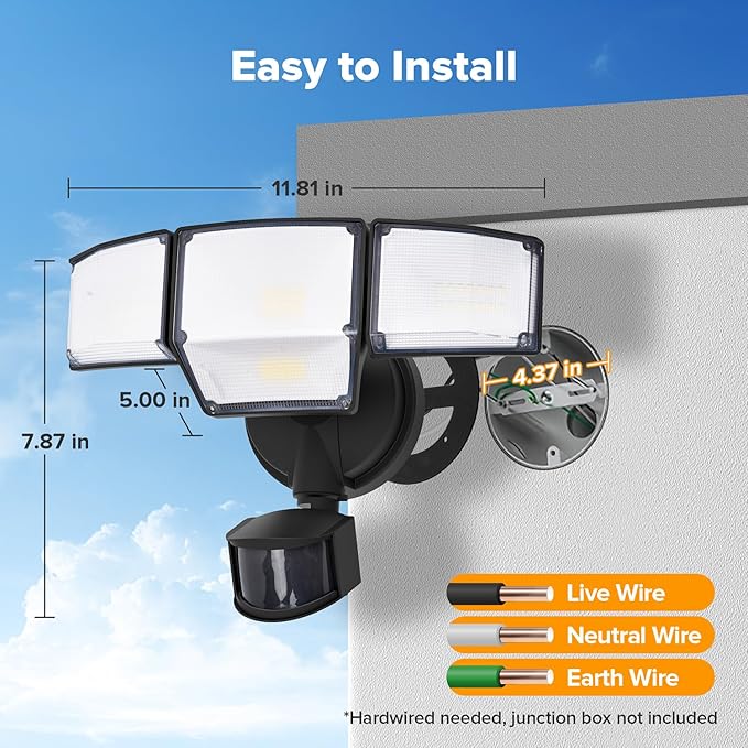 LUTEC 80W 9000LM LED Security Light Motion Sensor Outdoor Lights, 4 Head LED Flood Lights Outdoor 5000K Daylight, IP65 Waterproof, Motion Detected Lights for Outside, House, Garage, Yard (Black)-VerdiqueGarden