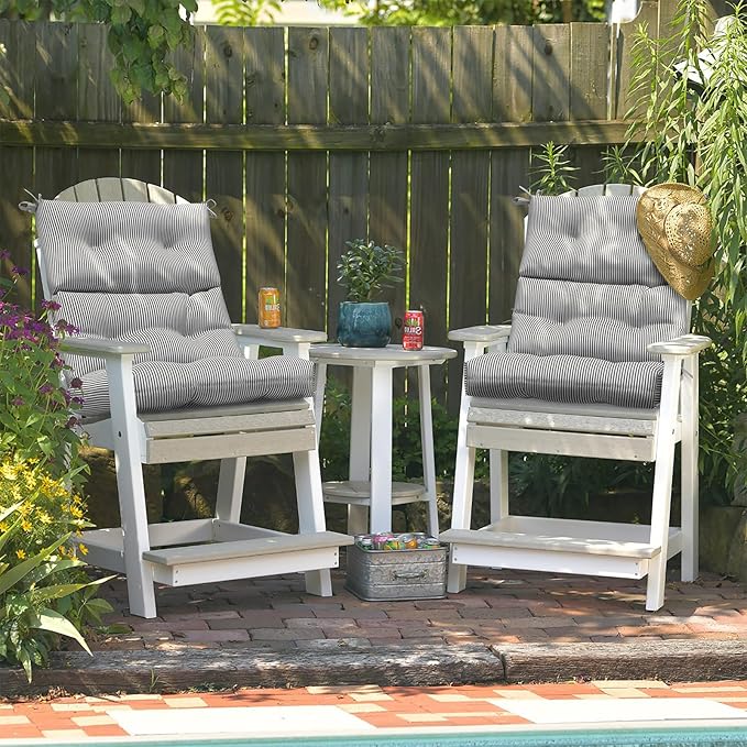 LVTXIII Outdoor 44x22-inch High Back Chair Cushions, Patio Solid Tufted Adirondack Chair Seat Cushions, Seasonal Replacement Rocking Chair Cushion with Ties, Set of 2, Strip Grey-VerdiqueGarden