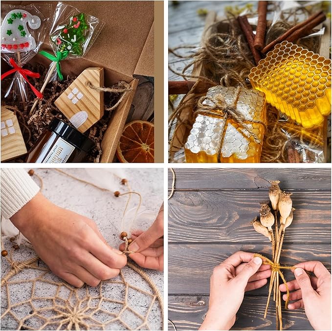 Jute Twine String,328 Feet 5mm Natural Jute Rope,3ply Thin Ribbon Hemp Twine for Gift Wrapping Craft Plant Garden Christmas Handmade Arts Decoration Packing String Home Decor-VerdiqueGarden