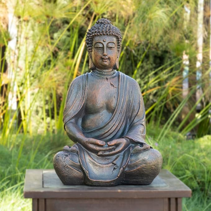 Alpine Corporation 15" Tall Indoor/Outdoor Meditating Buddha Statuary Décor-VerdiqueGarden