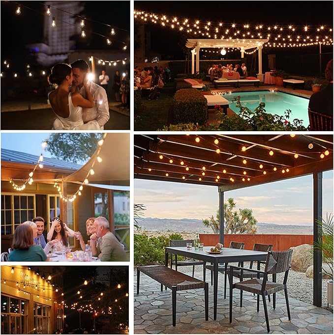 DAMAING Outdoor String Lights 200 FT Waterproof Patio Lights with 102 ST38 Shatterproof LED Bulbs, Dimmable Vintage Edison String Lights for Outside House Backyard Porch Gazebo Party,2-Pack x 100ft-VerdiqueGarden