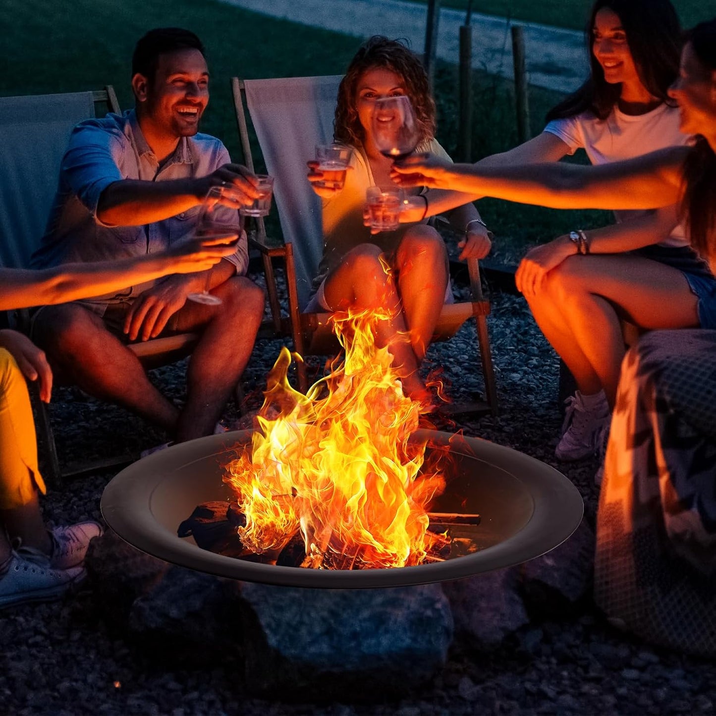 35 inch Steel Fire Pit Bowl for DIY or Replacement Existing Fire Pits, Wood Burning Fire Pit Bowl with Spark Screen &Fire Poker, Fireplace for Backyard, Porch, Deck, Camping, BBQ(Smooth)-VerdiqueGarden