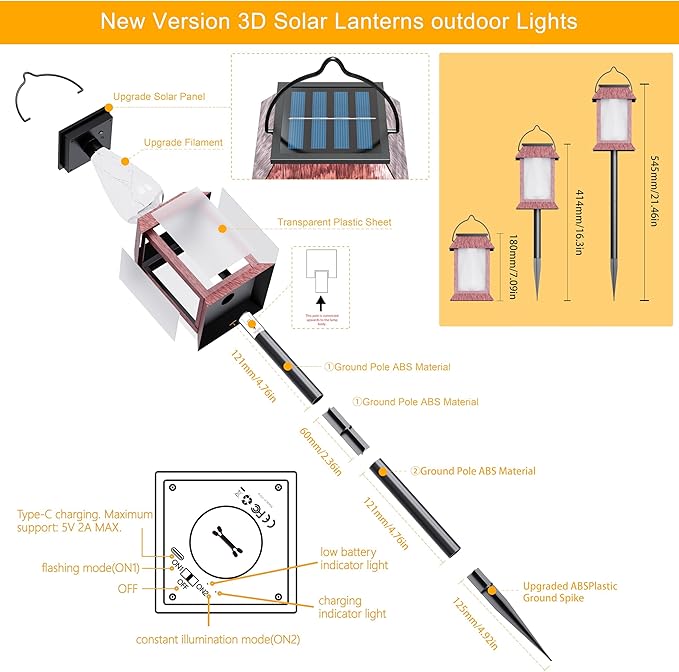 Solar Lanterns Outdoor Waterproof Upgraded Flashing Mode Solar Lantern Outdoor Lights Vintage Medieval Decor 3D Starry Hanging Outdoor Lanterns Lights Stake Lights for Yard Garden Decor（2PCS）-VerdiqueGarden