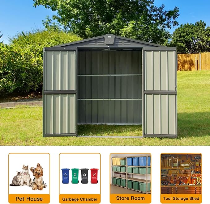 Domi Outdoor Storage Shed 6.5’ x 4.2’, Metal Garden Shed with Galvanized Steel Frame for Bike, Tools, Lawn Mowers, Outdoor Storage Cabinet with Lockable Door for Garden Lawn Patio (Dark Grey)-VerdiqueGarden