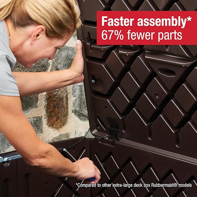 Rubbermaid Medium Resin Outdoor Storage Deck Box (74 Gal) Weather Resistant Brown Deck Organization for Home/Backyard/Pool Chemicals/Toys/Garden Tools/Porch/Patio Cushions-VerdiqueGarden