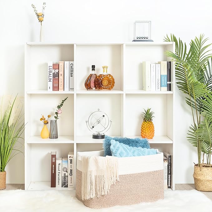 MINTWOOD Design 22in Extra Large Blanket Basket Holder Living Room, Rectangle Rope Woven Storage Basket with Handles for Laundry, Pool Towels, and Shoes, Dog Toy Organizer Bin Box, Light Brown-VerdiqueGarden