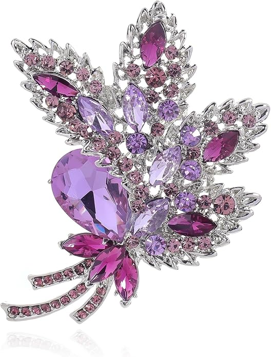 YOQUCOL Big Large Brooch Pin Austrian Crystal Leaf Shape Bouquet Rhinestone Scarf Decoration Wreath Cloth Brooches Pins For Women Girls