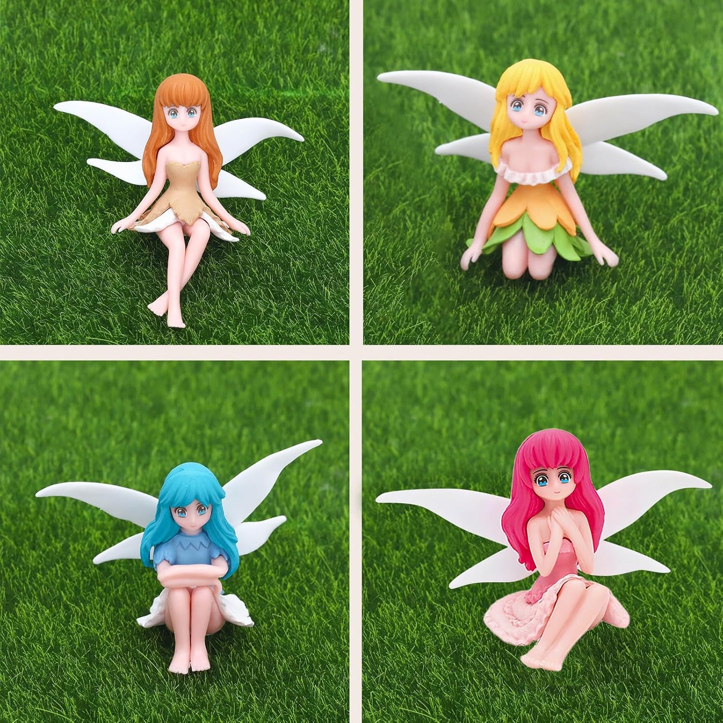 ONEST 4 Pieces Miniature Fairy Garden Accessories Small Fairy Figurines Hand Painted Fairies Figures Girl Fly Wing Figurines for Car Decor Fairies Garden Flower Pot Birthday Cake Topper-VerdiqueGarden