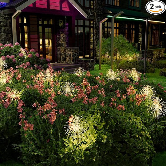 Honche Solar Garden Lights, 2 Pack Decorative Solar Outdoor Lights Weatherproof IP65 8 Lighting Modes Firework Lights for Garden Patio Counrtyards Pathway Parties (WarmWhite-8LightingMode-Oval)-VerdiqueGarden