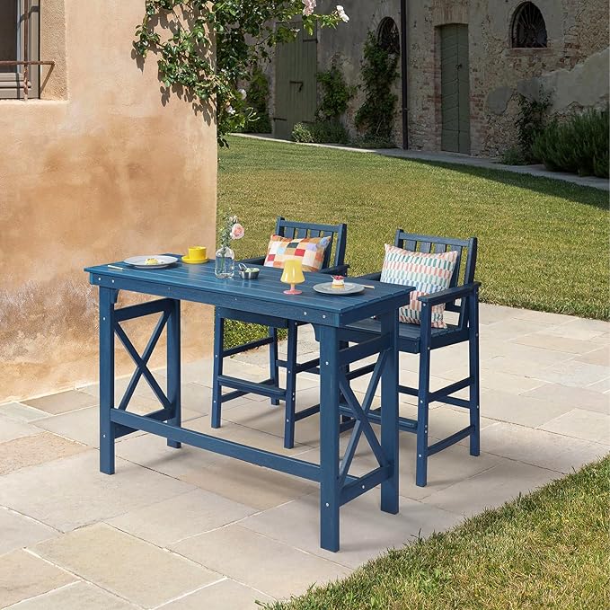 HDPE Outdoor Bar Table, 41" Rectangular Patio Bar Tables, Outdoor Counter Height Table Adirondack Patio Bar Height Table, HDPE Outside Pub Tables for Outside, Balcony, Deck, Poolside, Navy-VerdiqueGarden