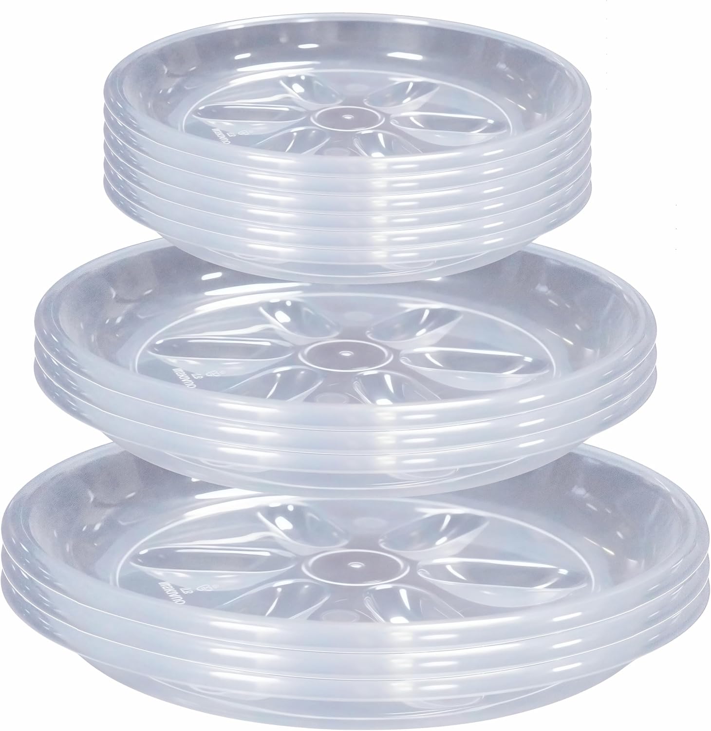 12 Pack of Plant Saucer 6 8 10 inch, Heavy Duty Clear Plastic Plant Saucers, Plant Drip Trays for Indoors Outdoor, Plant Water Plate for Planters-VerdiqueGarden