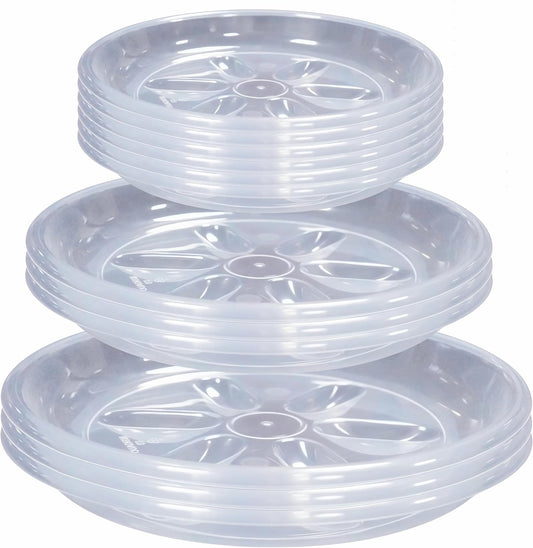 12 Pack of Plant Saucer 6 8 10 inch, Heavy Duty Clear Plastic Plant Saucers, Plant Drip Trays for Indoors Outdoor, Plant Water Plate for Planters-VerdiqueGarden