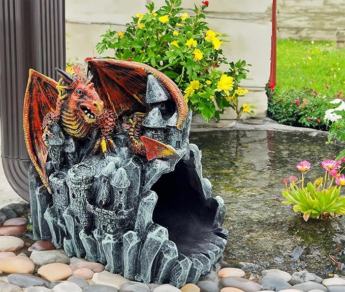 Dragon Statue Gutter Downspout Extender,Garden Outdoor Decor Sculpture,Gutter Diverter Rain, Splash Block,Eco-Friendly Resin, Decorative Gutter Extension Downspout, Ideal for 3"x4" Downspouts-VerdiqueGarden