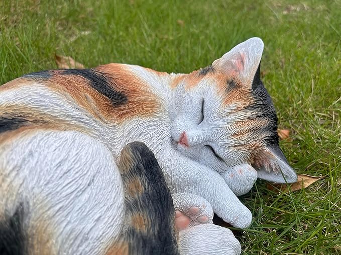 Hi-Line Gift Ltd. Sleeping Calico Cat Garden Statue-VerdiqueGarden