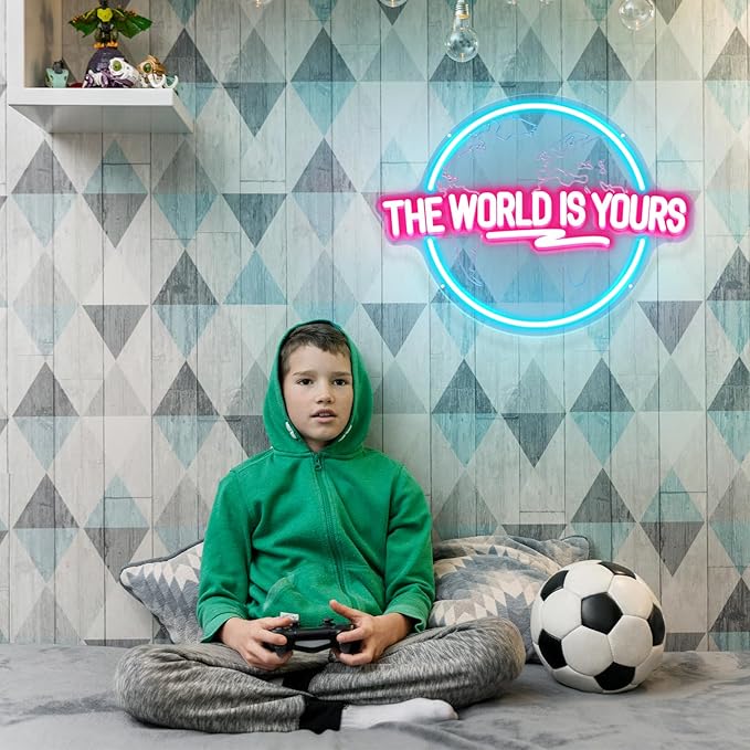 The World Is Yours Neon Sign, Carved Planet The World Is Yours LED Neon Light Lamp for Wall Decor, Light Up Signs for Office Wedding Man Cave Game Room Bedroom Birthday Gift-VerdiqueGarden