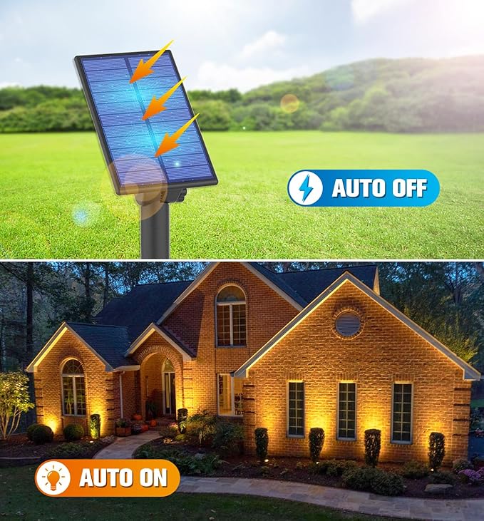 APONUO Metal Solar Spot Lights Outdoor with 9.8ft Cable Solar Powered Landscape Lighting Low Voltage IP65 Waterproof Auto On/Off for Outside Garden Yard Landscape Pathway Garage-Warm White(1-in-1)-VerdiqueGarden