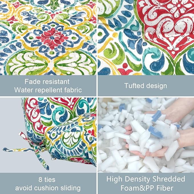 LVTXIII Outdoor Seat/Back Chair Cushion Patio Tufted High Back Cushion, Seasonal Replacement Rocking Chair Cushion with Ties, 22” W x 20D”, Set of 2, Damask Red-VerdiqueGarden