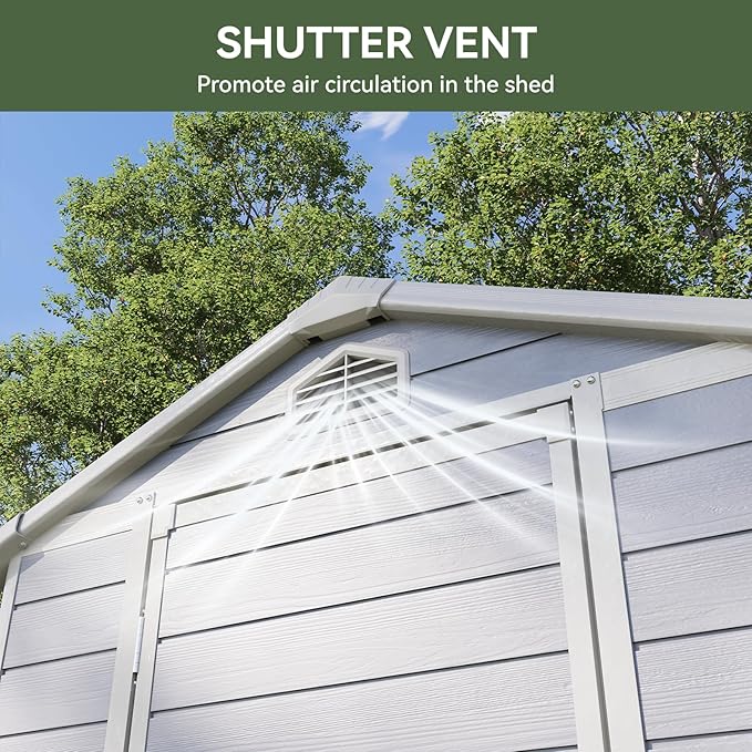 Aoxun 6.3 X 4.2 FT Resin Storage Shed Outdoor Plastic Large Garden Shed with Lockable Door, Floor for Backyard, Garden, Patio, Lawn, Grey (Grey, 6.3 x 4.4)-VerdiqueGarden