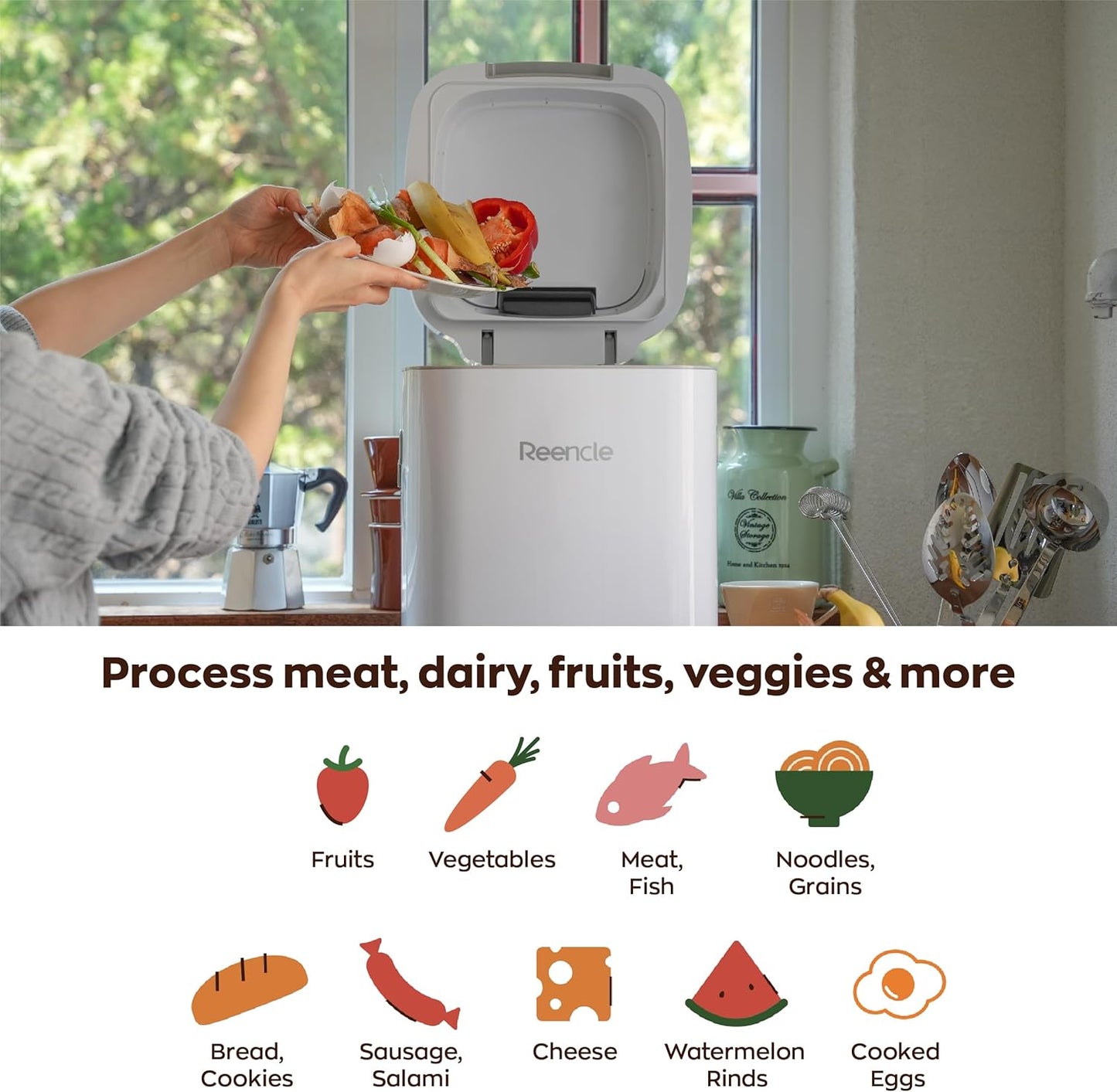 Prime Electric Composter - 14L Kitchen Composter, Decomposes Up to 2.2 lbs Food Waste Daily, Odorless Indoor Composting with Whisper-Quiet Technology & Rapid Decomposition (White)-VerdiqueGarden