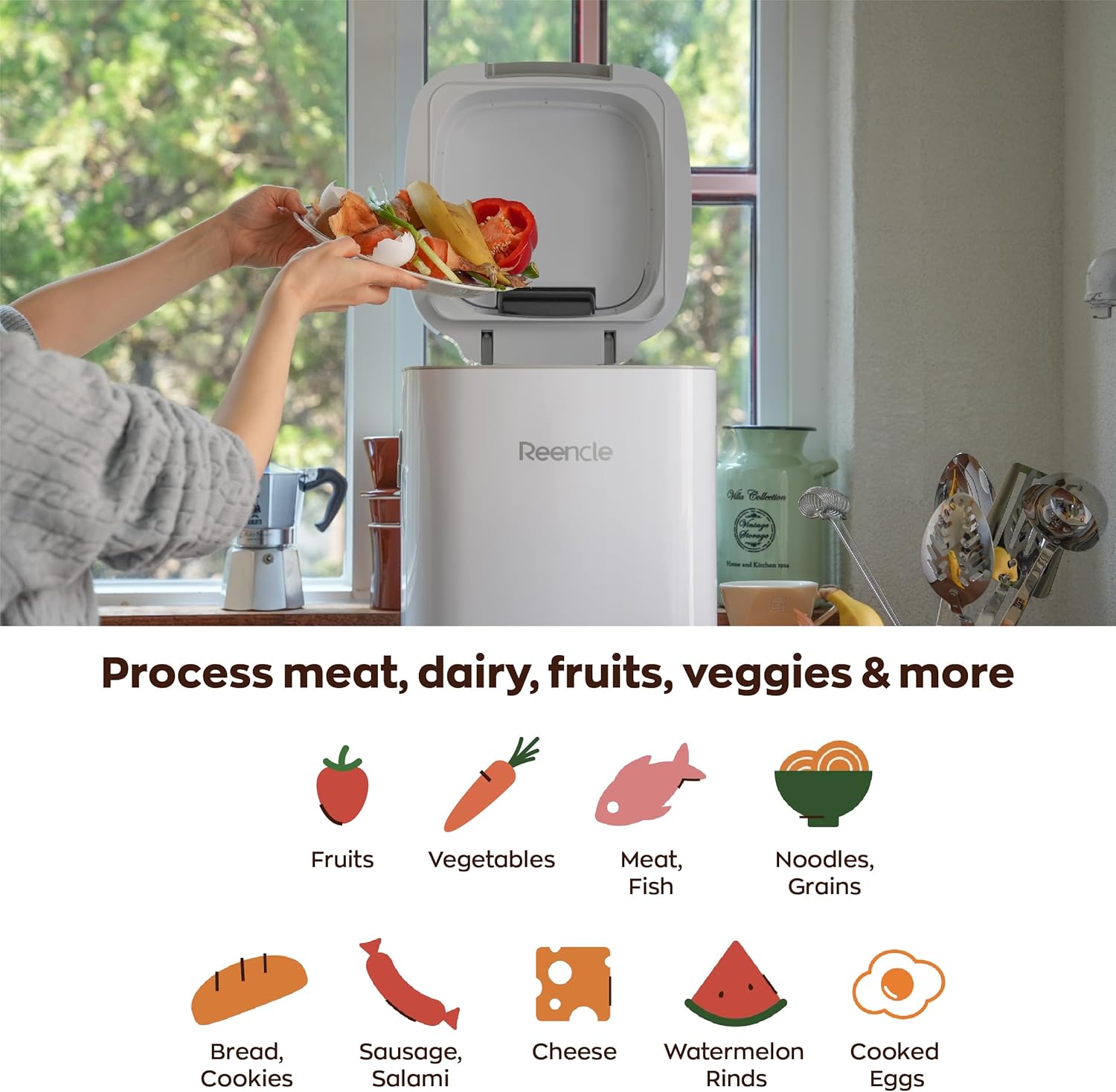 Prime Electric Composter - 14L Kitchen Composter, Decomposes Up to 2.2 lbs Food Waste Daily, Odorless Indoor Composting with Whisper-Quiet Technology & Rapid Decomposition (White)-VerdiqueGarden