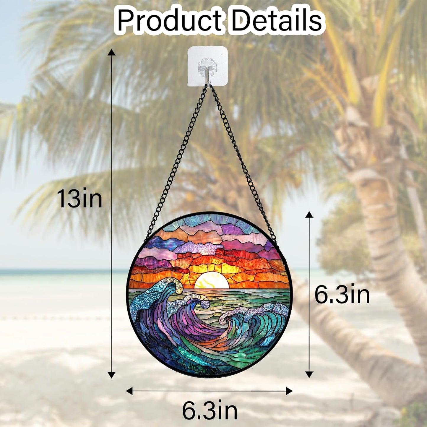 Stained Glass Window Hanging, Clouds and Sea Waves Suncatcher Diamond Glass Panel Hangings Scenery Sun Catchers Decor for Birthday for Women, Men, Wife, Aunt, and Mom 6.3 in-VerdiqueGarden