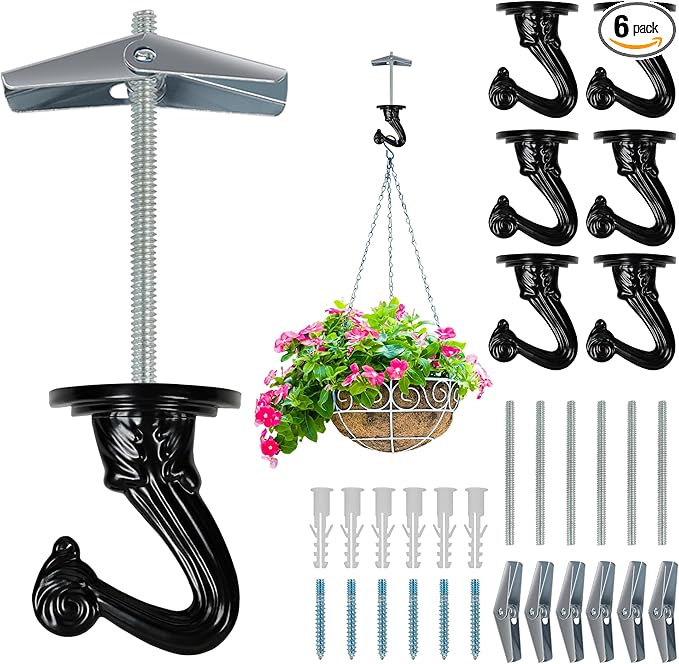 Ceiling Swag Hook Sets - Heavy Duty Hooks with Mounting Hardware for Hanging Plant, Ceiling or Extender Chains - Easy Install with Screws/Brackets-VerdiqueGarden