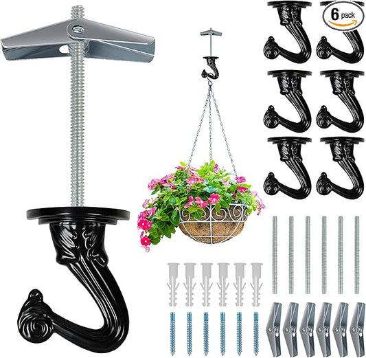 Ceiling Swag Hook Sets - Heavy Duty Hooks with Mounting Hardware for Hanging Plant, Ceiling or Extender Chains - Easy Install with Screws/Brackets-VerdiqueGarden