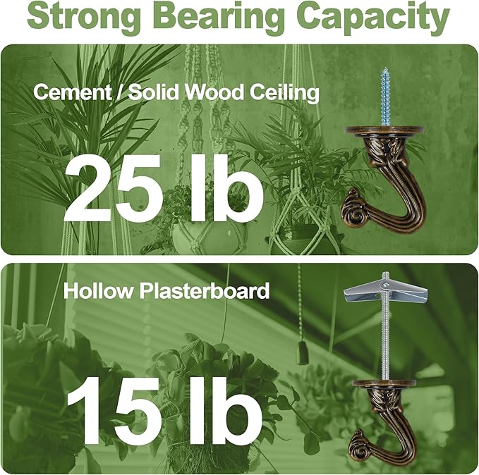 Ceiling Swag Hook Sets - Heavy Duty Hooks with Mounting Hardware for Hanging Plant, Ceiling or Extender Chains - Easy Install with Screws/Brackets-VerdiqueGarden